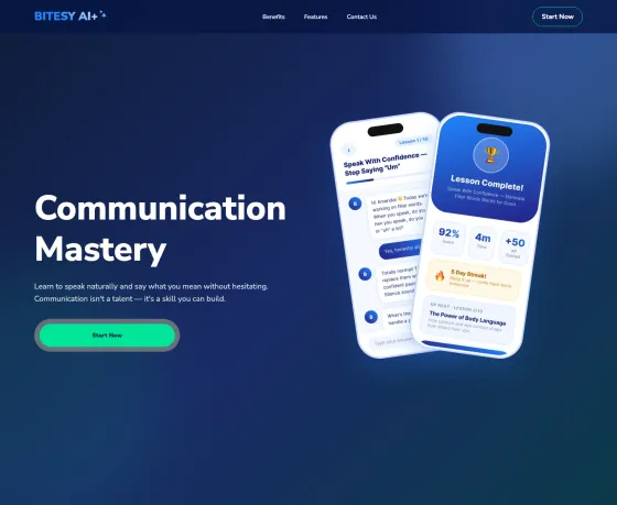 Bitesy landing page with phone mockups