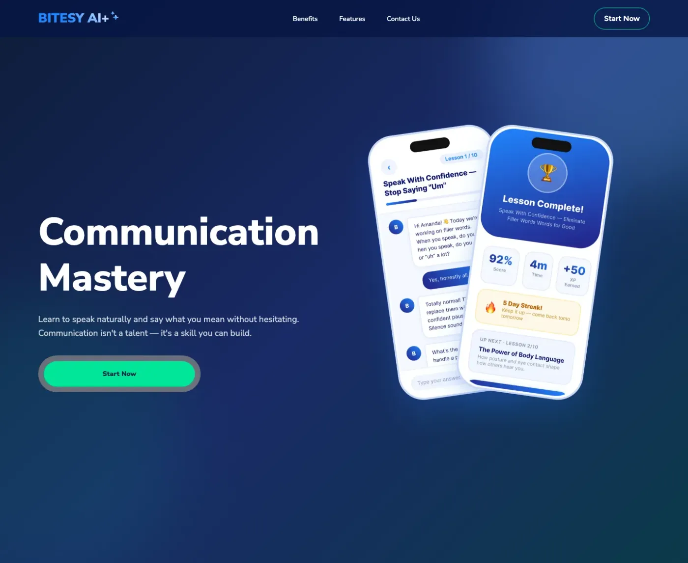 Bitesy landing page with phone mockups