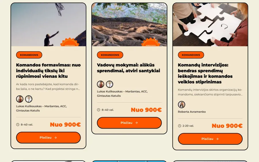 Course cards that follow the filters