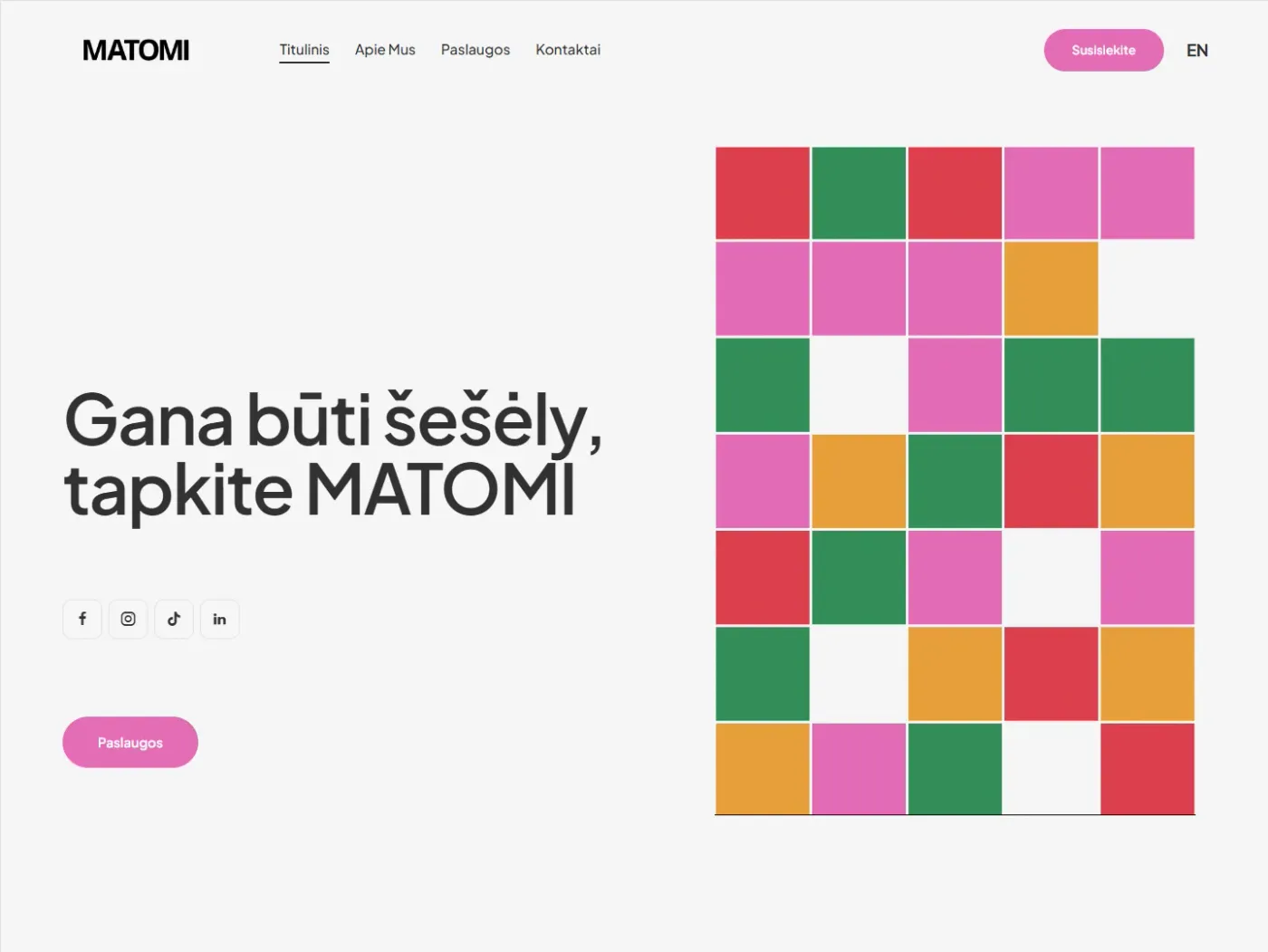 MATOMI Agency website hero with a colourful tile pattern