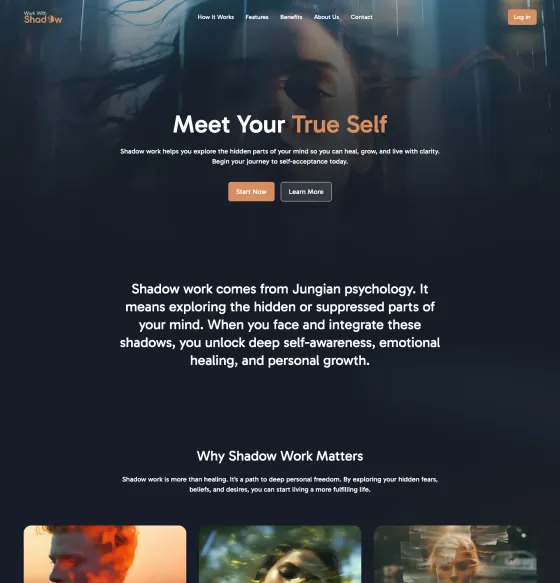 WorkWithShadow landing page with a dark hero